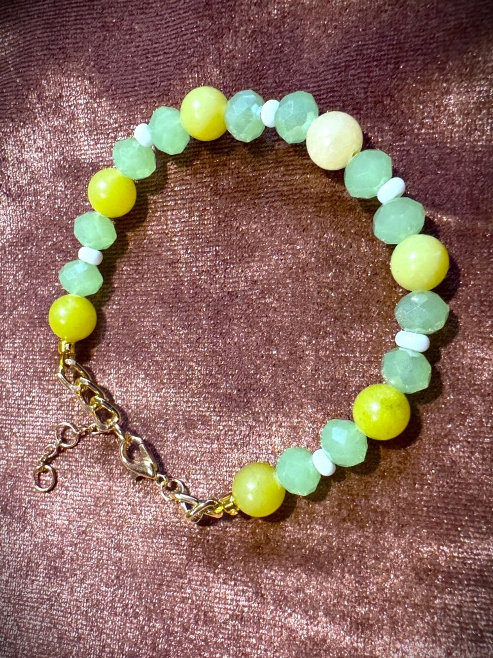 light Green & Yellow Jade Beaded Tennis Bracelet Jaded Crystal Glass Beads